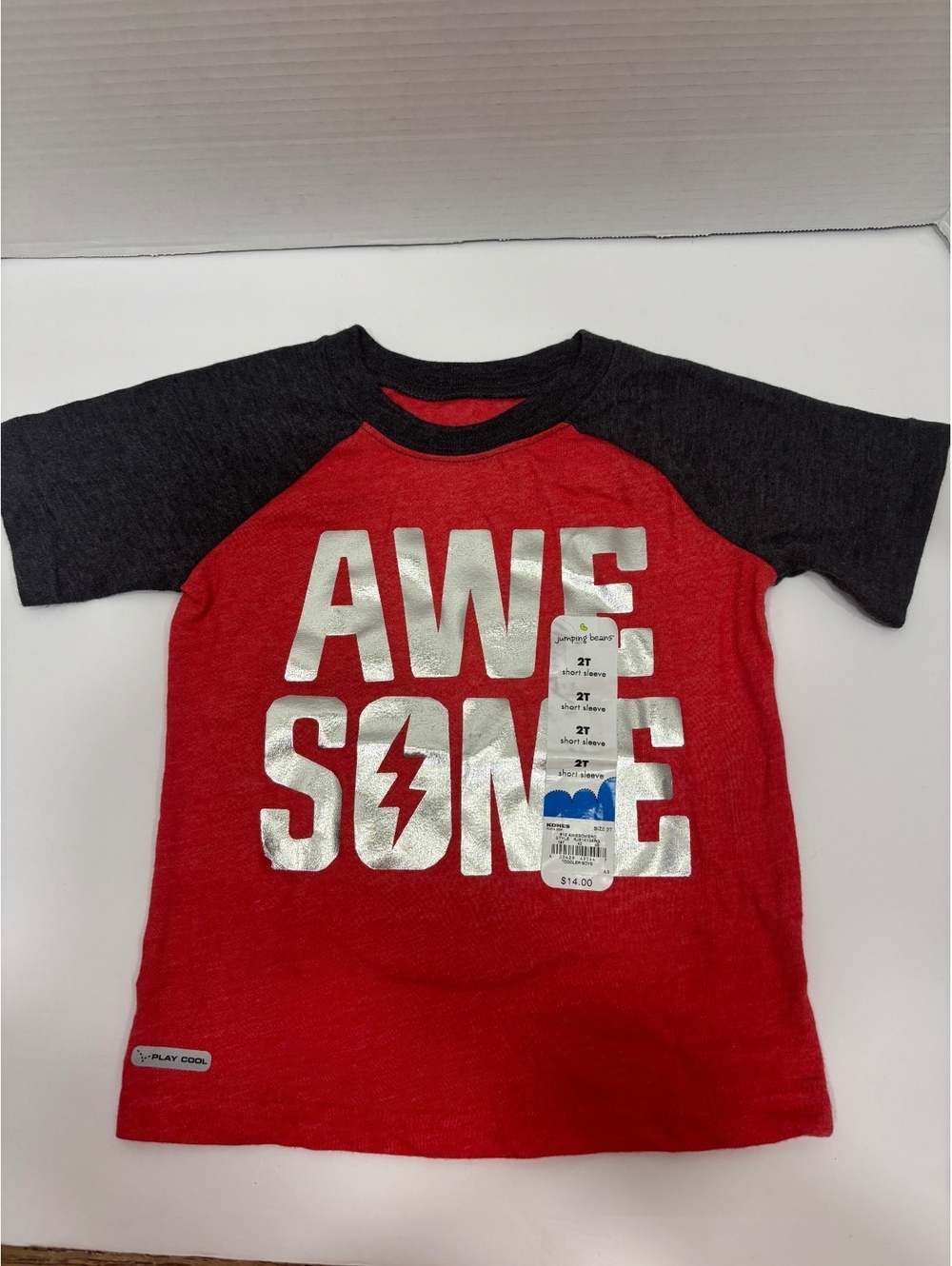 Jumping Beans red and charcoal Awesome tee 2T